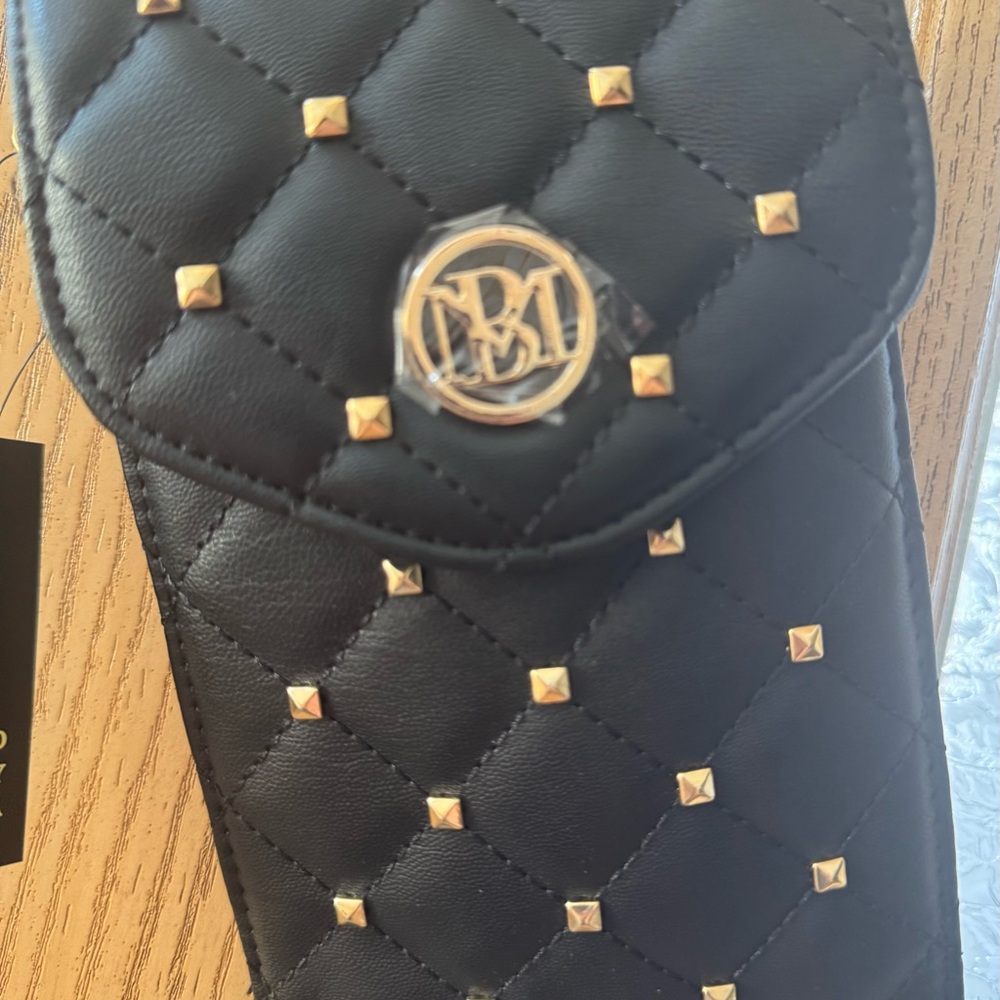 Badgley Mischka Quilted Black and Gold Crossbody Phone Bag